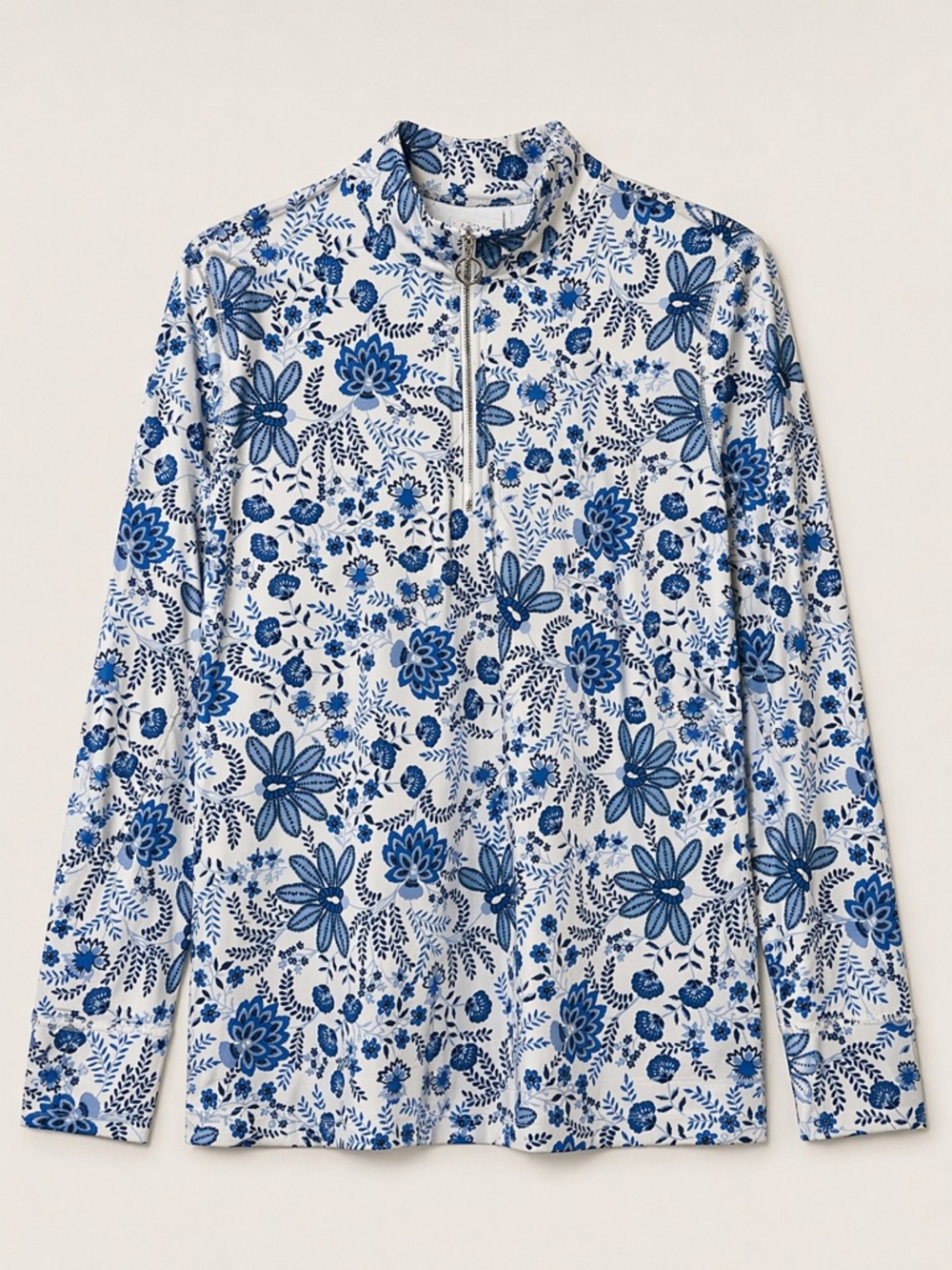 Stella Parker Blue White Floral Quarter Zip Golf Top Women’s Large Pullover